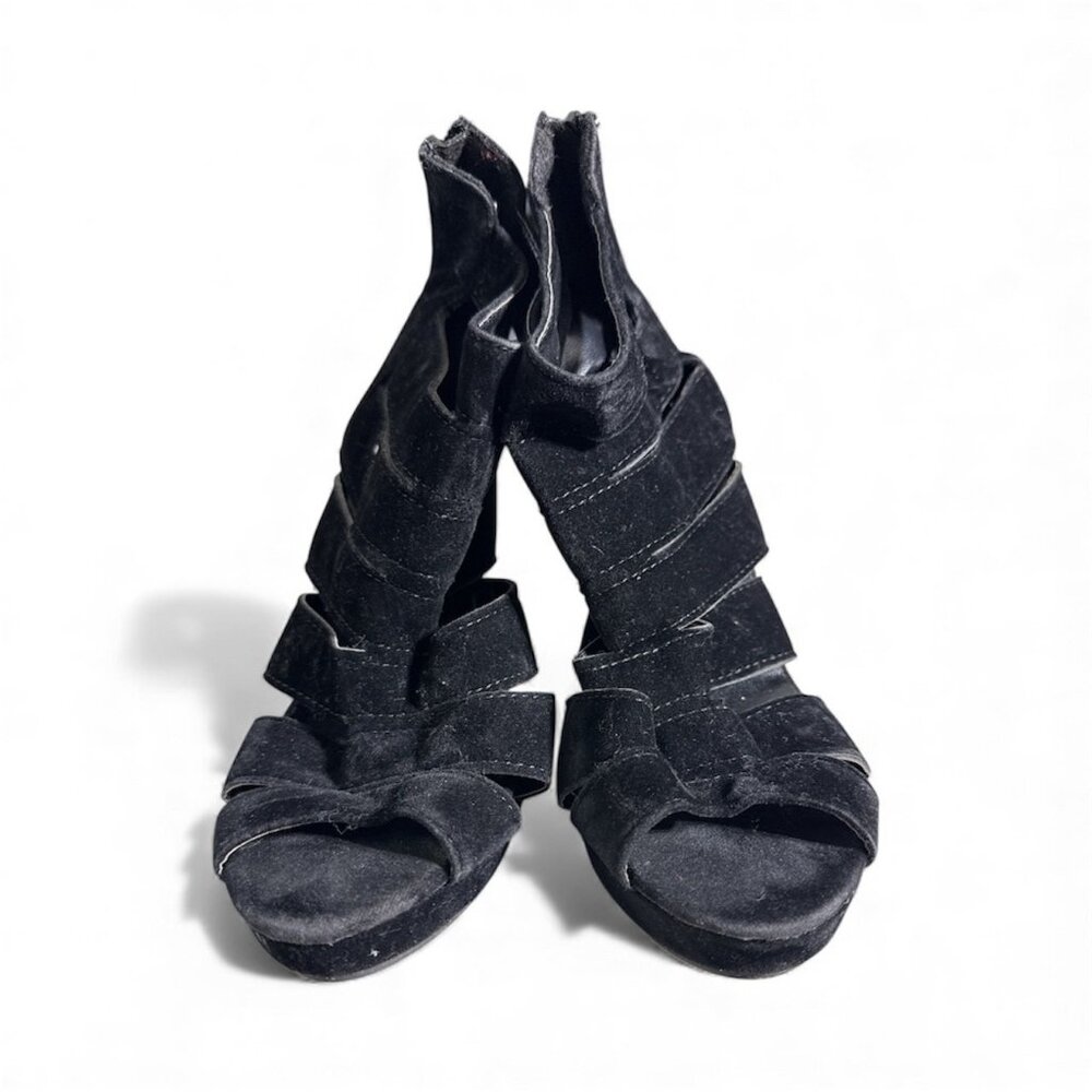 Run Together Women’s Black Strappy High Heels Size 38 – Zip Back Sandals
